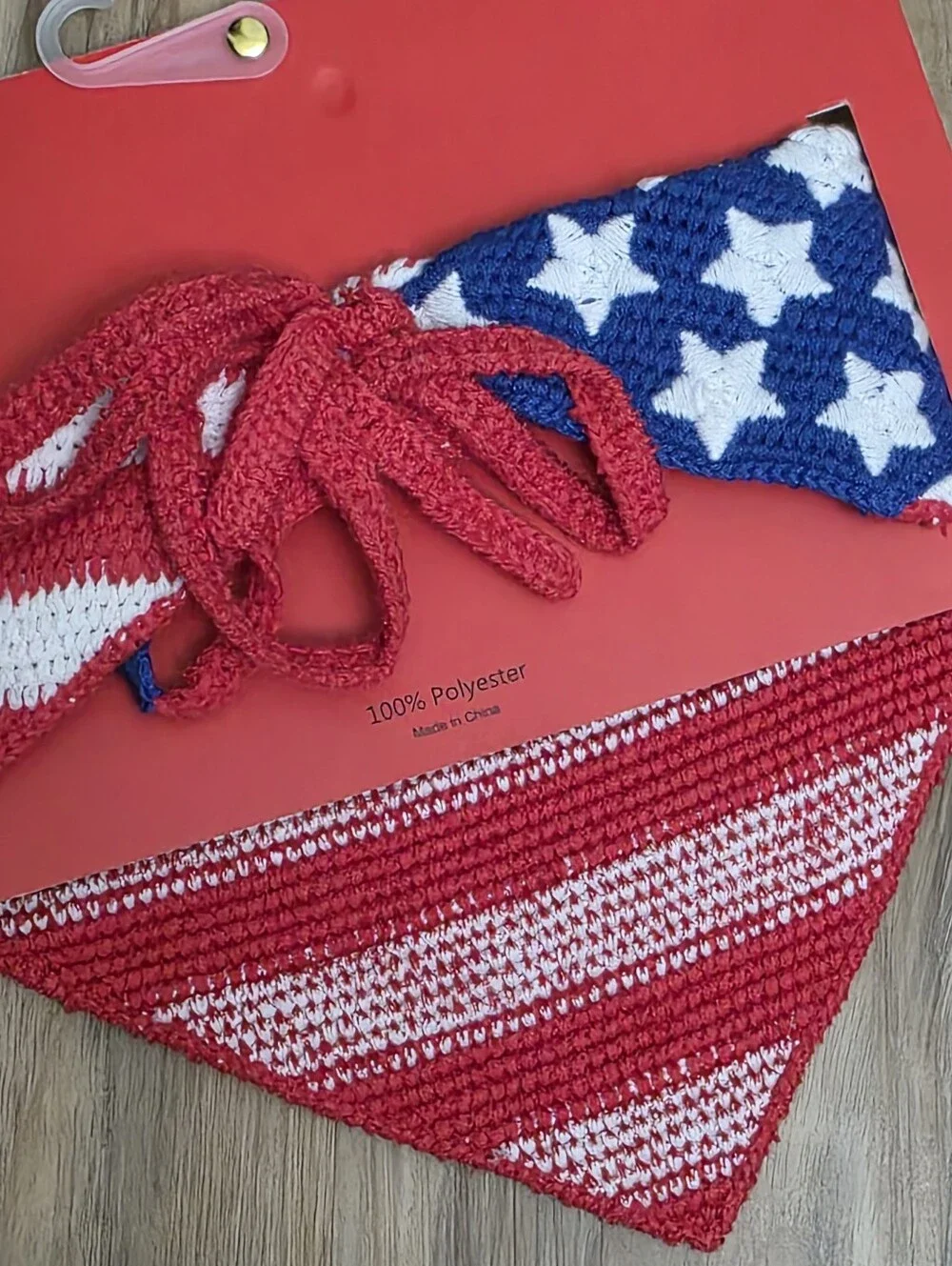 🔹️NWT Red & Blue Flag Crochet Triangle Hair Scarf Bandana
